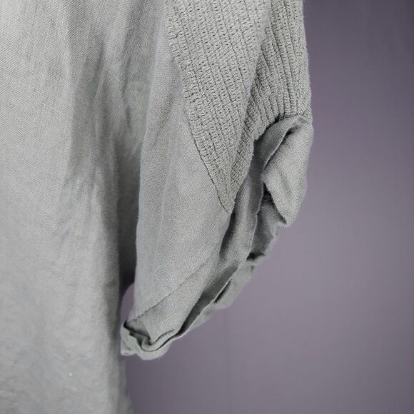 Lungo L'Arno Linen Top Women 1X Green Short Dolman Sleeve Mixed Fabric Gauze - Picture 6 of 11